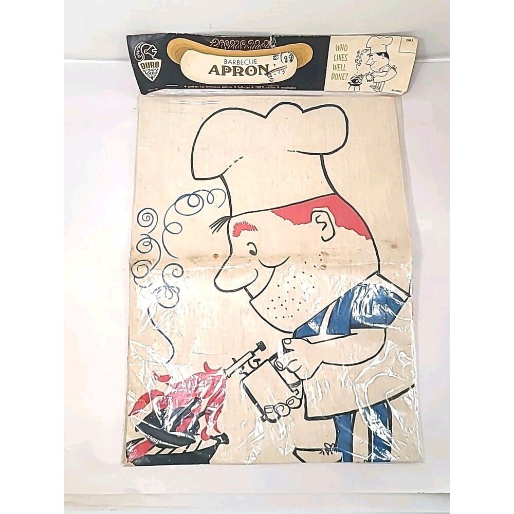 NOS Vintage DURO Apron Grill Humor Barbecue "Who Likes Well Done?" READ